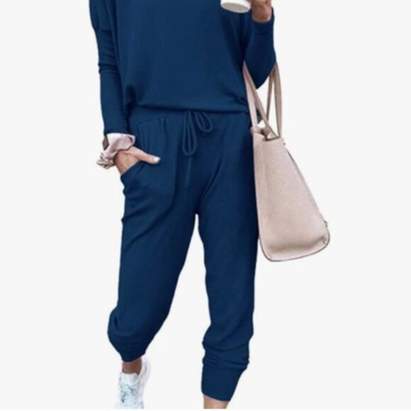 PrettyGarden Blue Ribbed Jogger Pants Size Medium - Picture 1 of 12